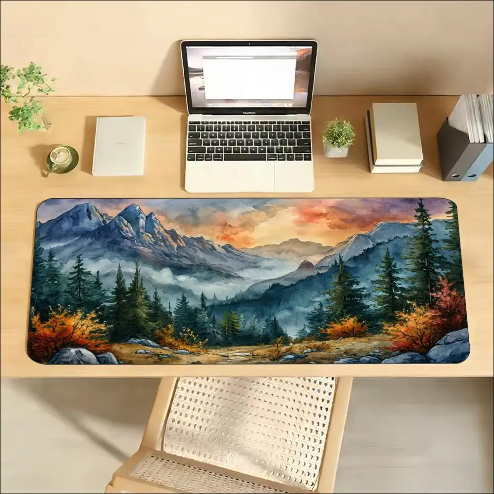 Autumn Forest Mountain View Large Gaming Mouse Pad Desk Mat Non Slip Rubber Stitched Edge Smooth for Gamer Desktop Computer