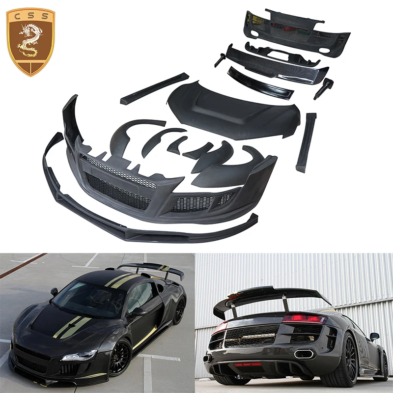 For Audi R8 Spyder GT V8 V10 2007-2015 PPI Style Car Front Lip Bumper Splitter Side Skirts Rear Wing Spoiler Hood Cover BodyKits 