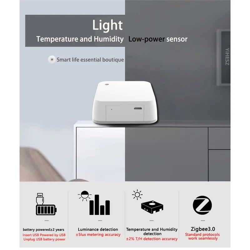 -MEOF Tuya Zigbee مقياس الضوء مقياس الرطوبة الحراري الذكي مستشعر الضوء الرطوبة مراقبة البيئة كاشف السطوع