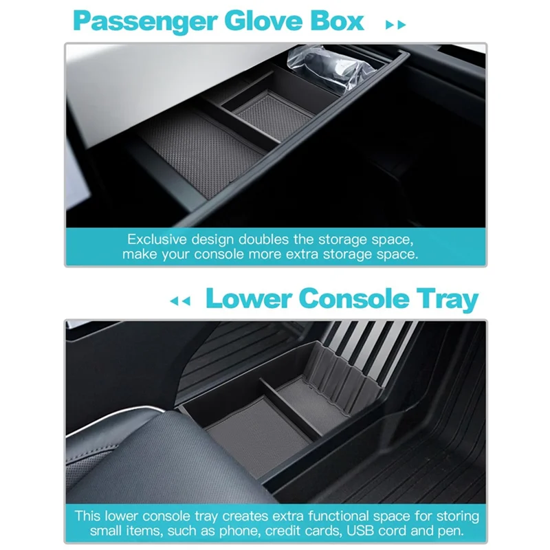 

Durable-Center Console Lower Organizer + Passenger Glove Box Storage Box Tray For Tesla Cybertruck 2024 Interior Accessories