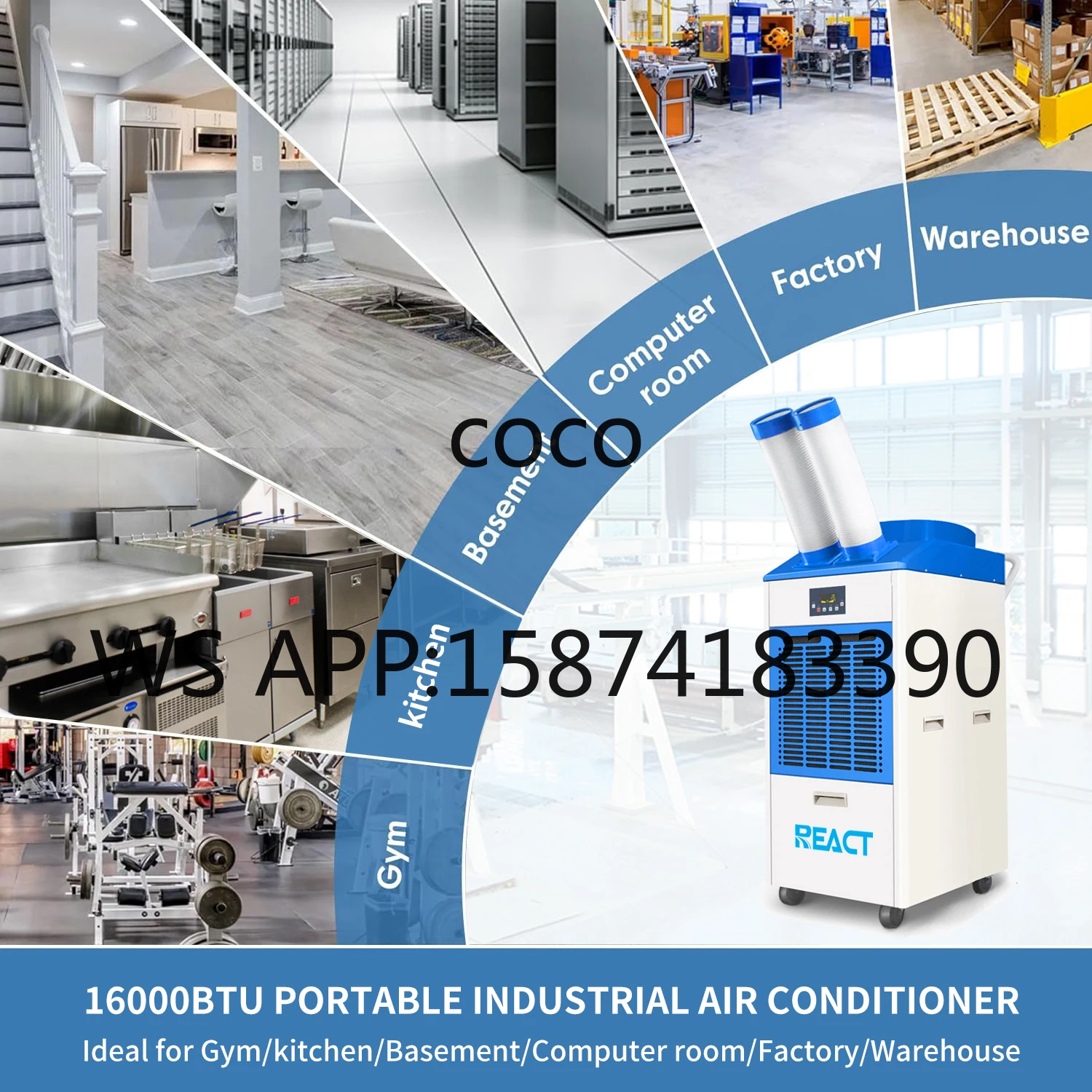 16000BTU Industrial Portable AC Unit, REACT Mobile Cooling Machine for Factory & Workshop