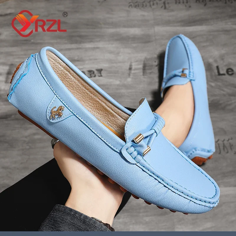 

YRZL Loafers Men Handmade PU Leather Loafers for Men Casual Driving Flats Shoes Comfortable Slip-on Moccasins Men Loafer Shoes