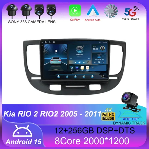 Imagen 1 del producto Para Kia RIO 2 RIO2 2005 - 2011 Android 15 Bluetooth WIFI Radio de coche reproductor de vídeo Multimedia GPS No 2 Din cámara automática 360 gratis 4G