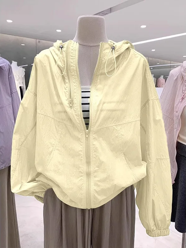 

Summer New Season Lightweight Double Zipper Hooded Sun Protection Clothing Women's Single Layer Thin Windbreaker Light Outerwear