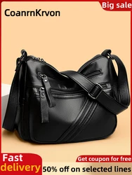 Bolsa de ombro de couro moderna para mulheres, grande capacidade, macia, portátil, crossbody, preta, marca