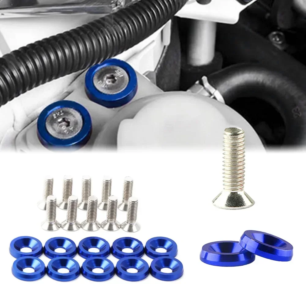 10PCS M6  Car Modified Hex Fasteners Fender Washer Bumper Engine Concave Screws Fender Washer License Plate Bolts Car styling