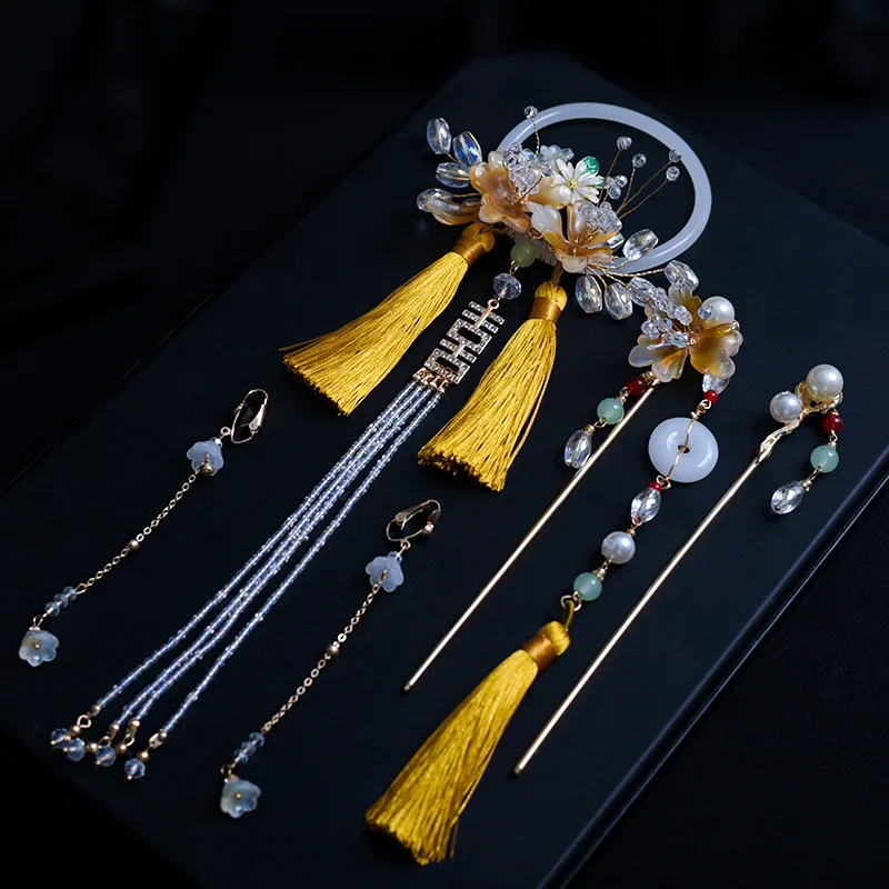 

New Chinese Headwear Gold Tassels Back Style Hairpin Cheongsam wedding hair Accessories