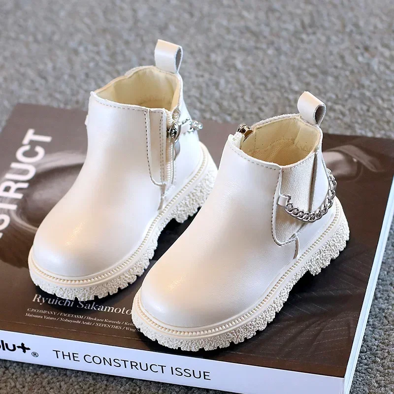 botas 2023Girls Boots New Autumn Winter Boys Ankle Boots British Style Children Chain Shoes Zip Trendy Baby Short Boots botines