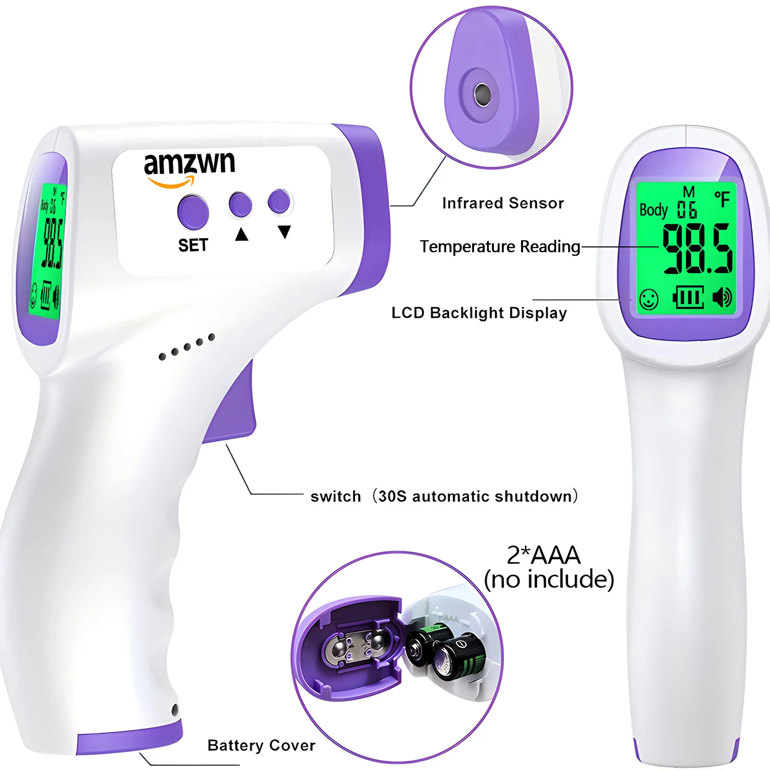 Children Adult No-contact Body Thermometer LED Digital Fever Measure Tool Tri-color Backlight Handheld Infrared Thermometer