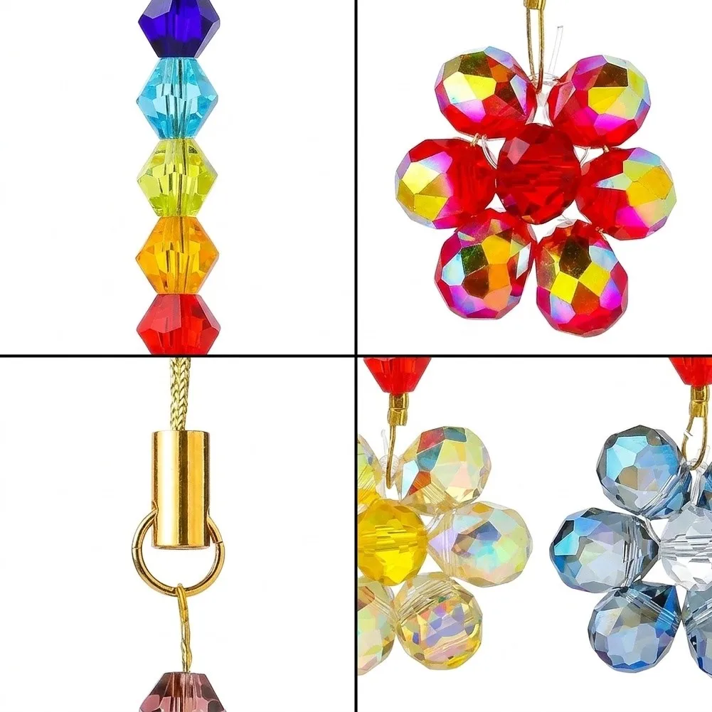 Light Sun Catchers 5pcs Gemstone Bead Suncatchers 13cm Handmade Flower Design for Indoor Outdoor Decor Light Light