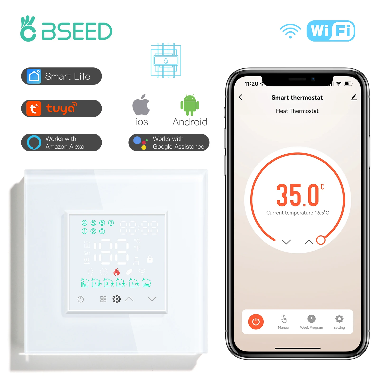 BSEED Besamen LED Touchscreen WiFi elektrische Fußboden heizung Wasserkocher Raum thermostat Alexa Temperatur regler Hintergrund beleuchtung Tuya App 8