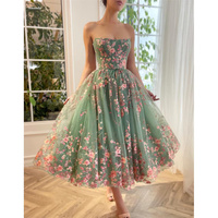 Amanda Customized Appliques Tiered Ruffle Strapless Ball Gown Prom Dresses Lace-up vestidos de noche Sleeveless Formal Evening