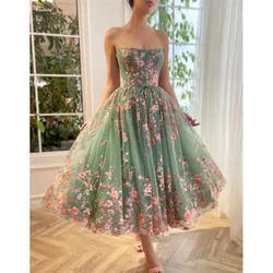 Amanda Customized Appliques Tiered Ruffle Strapless Ball Gown Prom Dresses Lace-up vestidos de noche Sleeveless Formal Evening