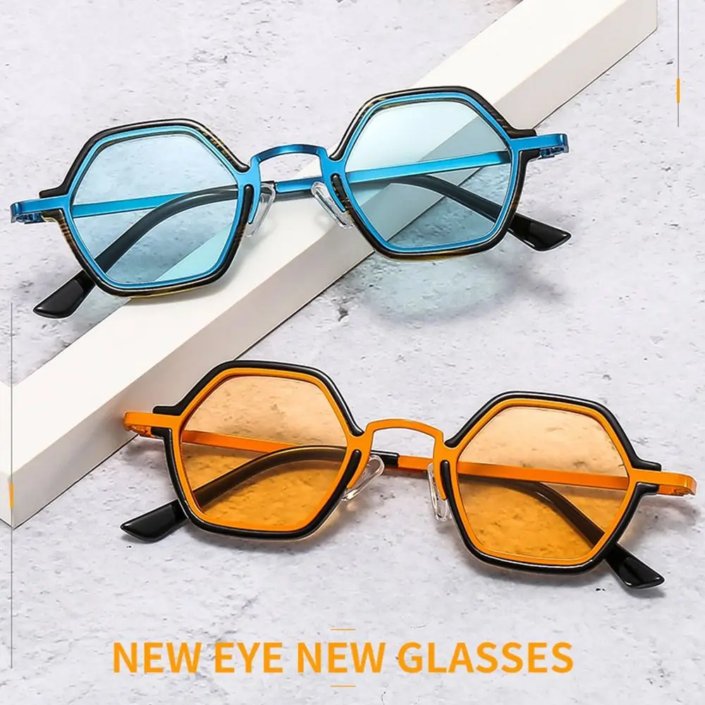Vintage Hip Hop Small Polygonal Sunglasses Unisex UV400 Protection Punk Shades Y2K Metal Frame Sun Glasses for Women & Men