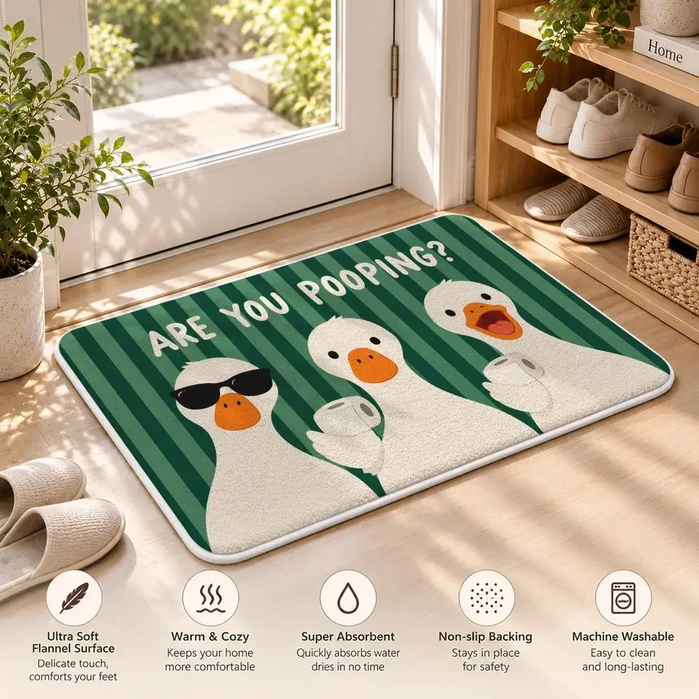 Pooping Ducks Quirky Style Floor Mat Soft Flannel Non Slip Door Mat for Bathroom Bedroom Entryway Home Decor Gift