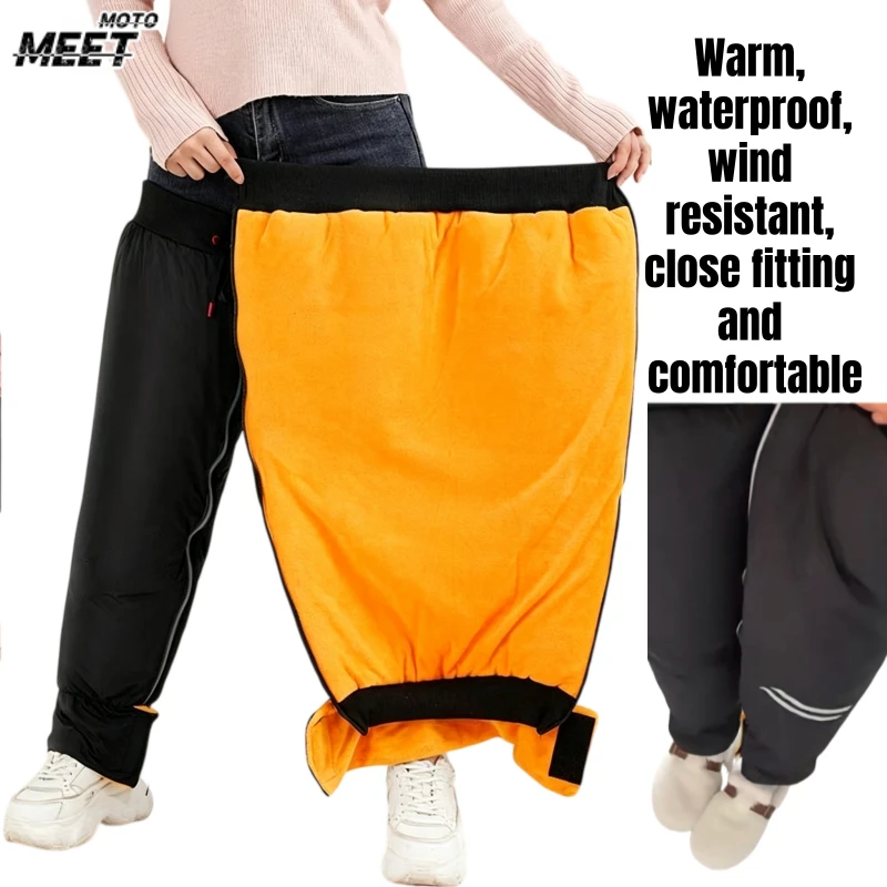 Winter Thermal Motorcycle Knee Pads, Unisex Windproof Leg Warmers, Thickened Fleece Leg Cover for Cold Weather Riding