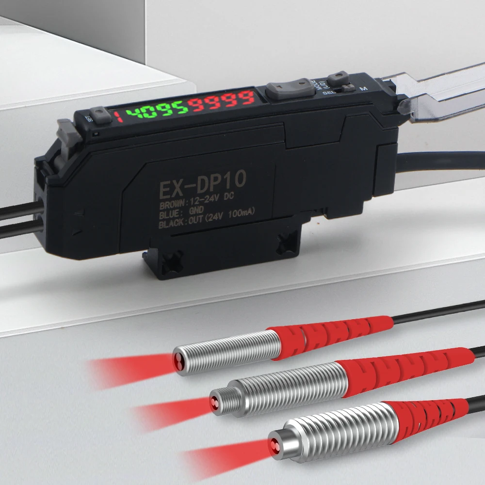 GTRIC Industrial Fiber Optic Sensor and Amplifier Complete Set1-2M Cable,PNP Digital Display Optical Photoelectric Switch