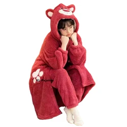 Cute Animal Hooded Pajamas For Women Lovely Winter Bear Nightgown Robes Suit Nightwear Long Sleeve Warm Flannel Soft Sleepwear