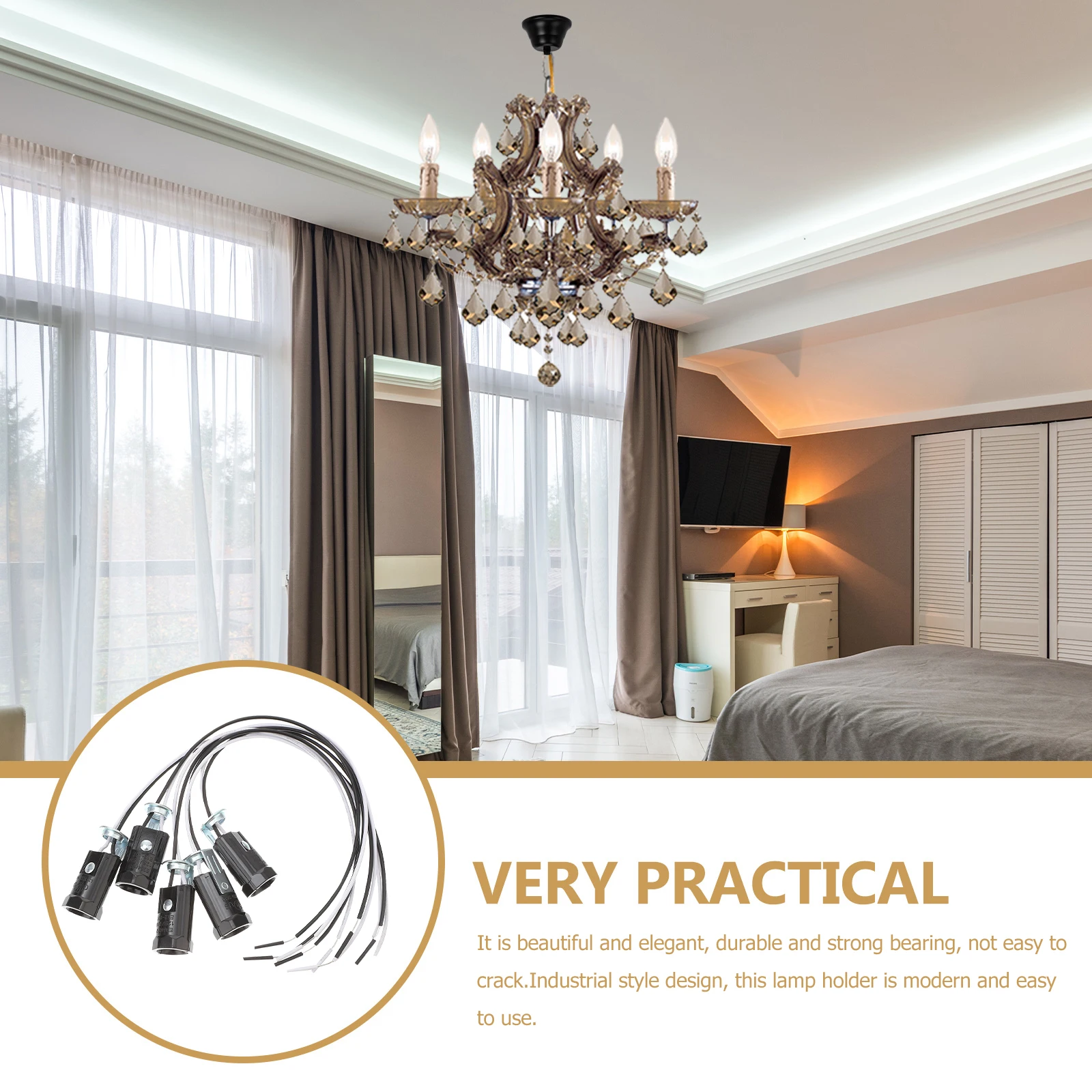 

5pcs Lamp Holder E12 Thread Smooth Body Screw Ceiling Base Socket Black Bulb Cord Durable Strong Lighting Accessories
