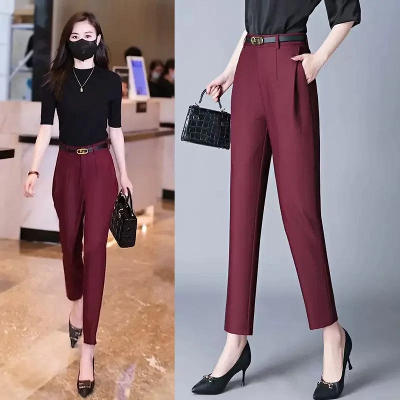 

High Waist Straight Leg Women's Capri Pants Elastic Slimming Spring Summer Casual Trousers Harlan Style Nine Points Pants