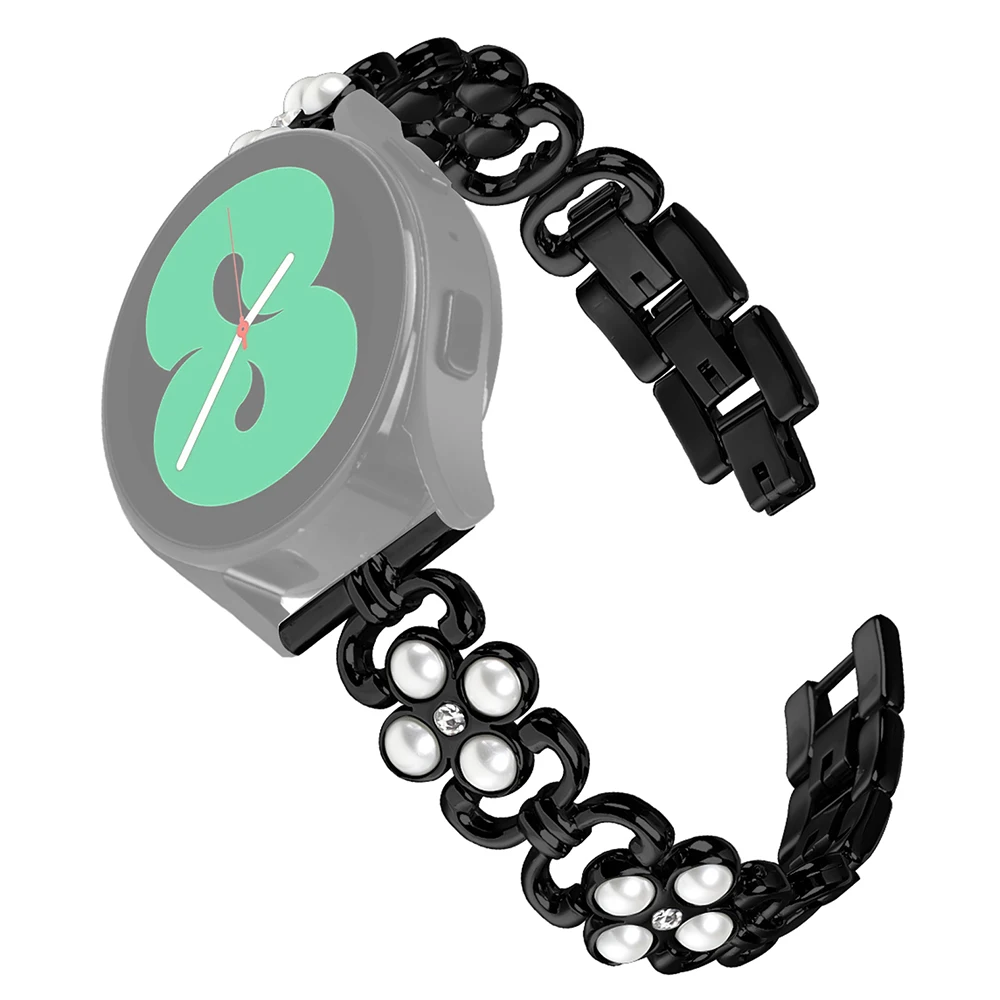 

For Huami Amazfit GTS 2 Smartwatch Strap Pearl Four Leaf Clover Stainless Steel Band - Black