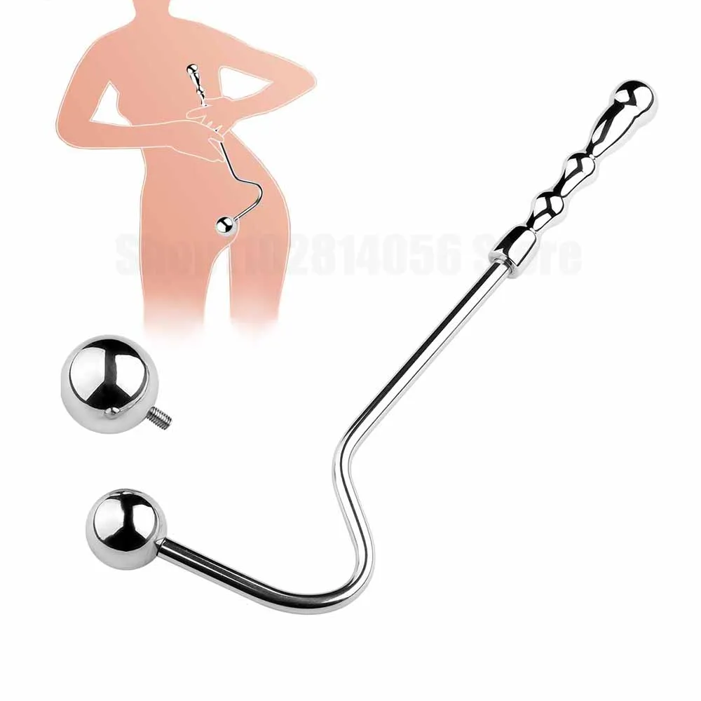 Ensemble de perles à crochet anal en métal pour hommes et femmes, plug anal à double tête, dilatateur, massage de la prostate, fétiche anal, jouet sexuel Bsie, petit et grand, 2 boules