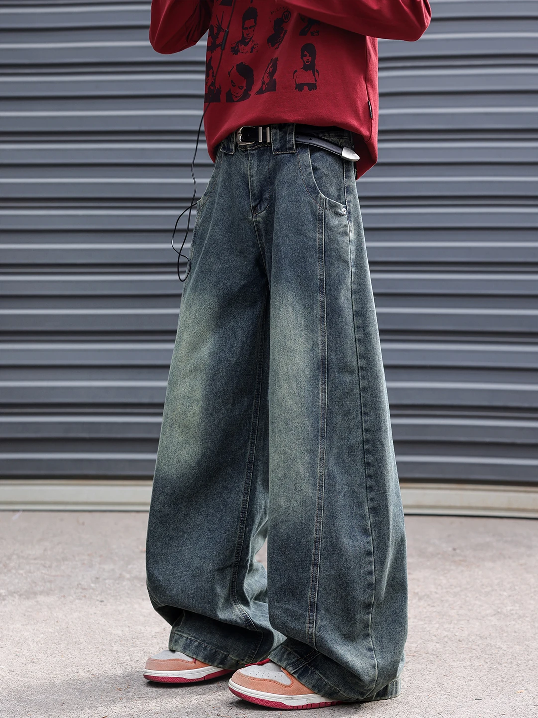 

Мужские джинсы с широкими штанинами в американском стиле, осень-зима, прямые свободные уличные ножи, повседневная смесь хлопка и полиэстера