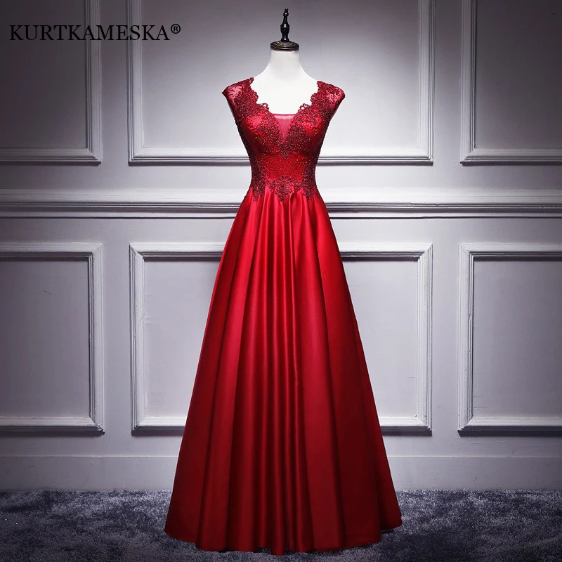 Elegant Lace Decoration Prom Party Dress Sexy Long A Line Formal Evening Guest Dresses for Women Burgundy Birthday Wedding Dress