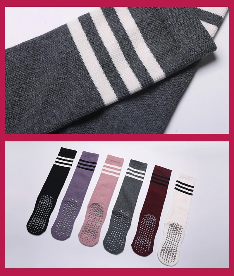 Herbst Winter Frauen Yoga Socken Gestreiften Baumwolle Fitness Atmungsaktive Pilates Socken Mittelrohr Nicht-Slip Gym Dance Ballett Grip socken – Detail 12