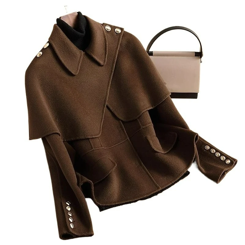 

Верхняя одежда Модный французский осенне-зимний новый стиль с накидкой Миниатюрное модное шерстяное пальто в стильном школьном стиле