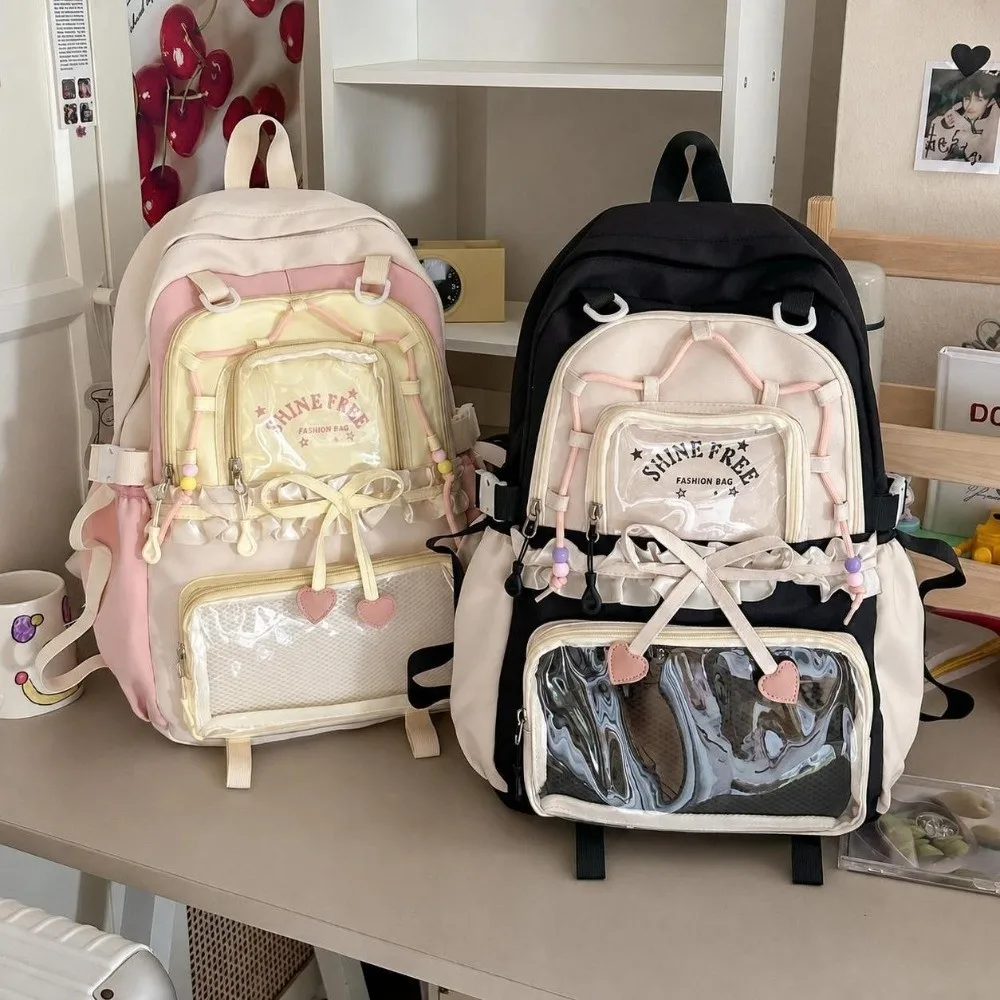 Stylish Clear Pockets Ita Backpack with Bows Ruffles Big Ruffles Itabag Large Capacity Pin Display Backpack Back To School