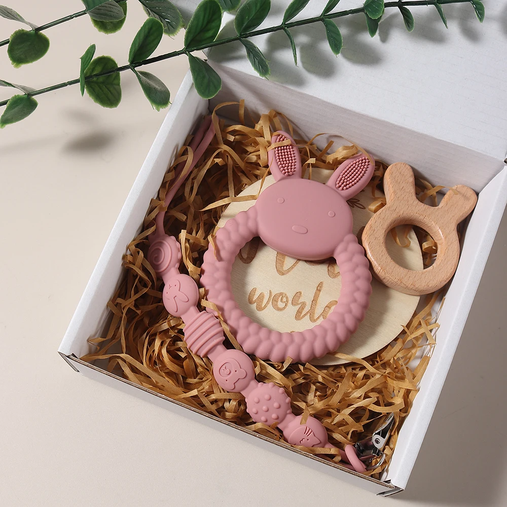 2025 New Baby Teething Gift Set Easter Bunny Rabbit Dummy Clip Memory Milestone Photography Props Newborn