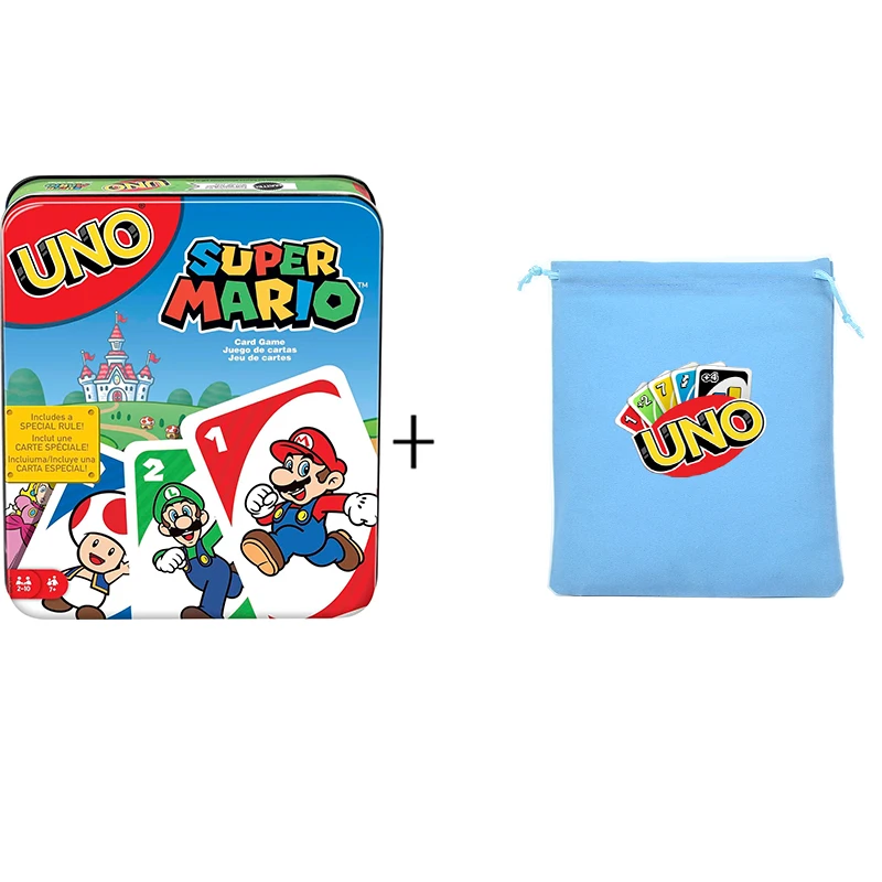 Mattel Games UNO Super Mario Card Game, Video Game Themed Travel Party Card Game, Collectible Tank with Special Rules Great Gift