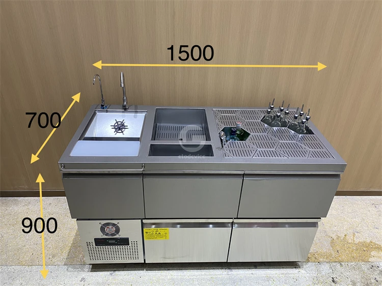 Freestanding cocktail station with stainless steel design bottle container refrigerator cabinet set bartender station
