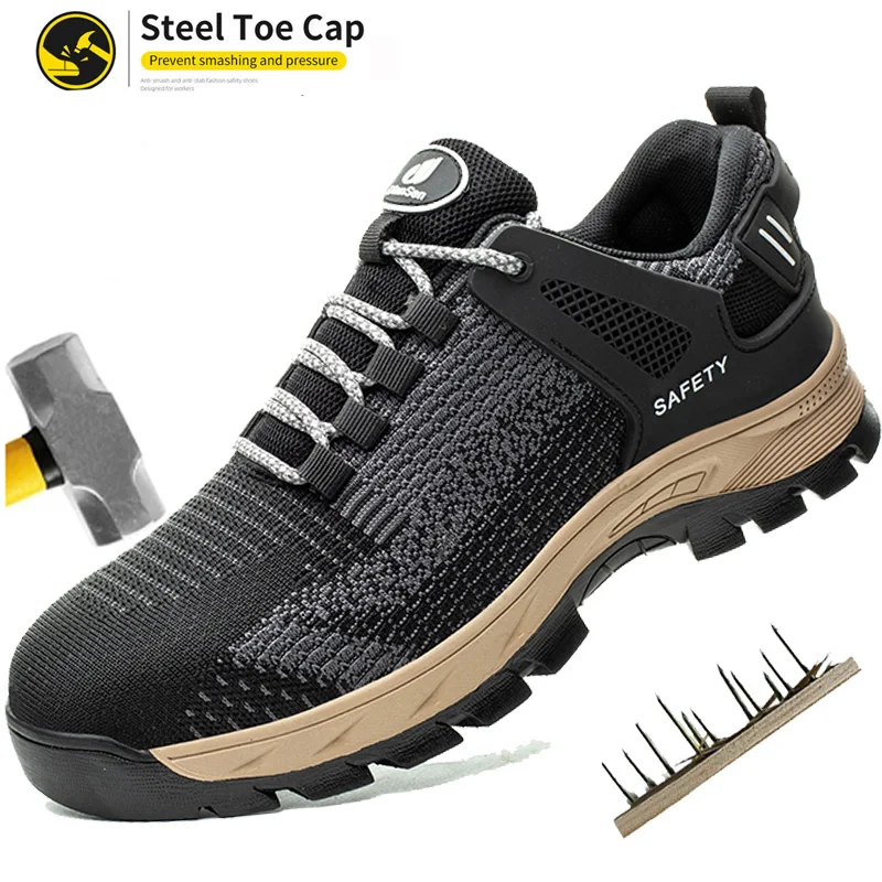 

Защитная обувь, мужские рабочие ботинки со стальным носком, противоударная, устойчивая к проколам, строительная рабочая обувь, нескользящие защитные кроссовки, складские ботинки