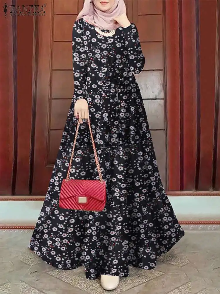 

Vintage Muslim Dress ZANZEA Elegant Abaya Spring Floral Printed Vestidos Robe Femme Long Sleeve O-Neck Maxi Sundress Oversize