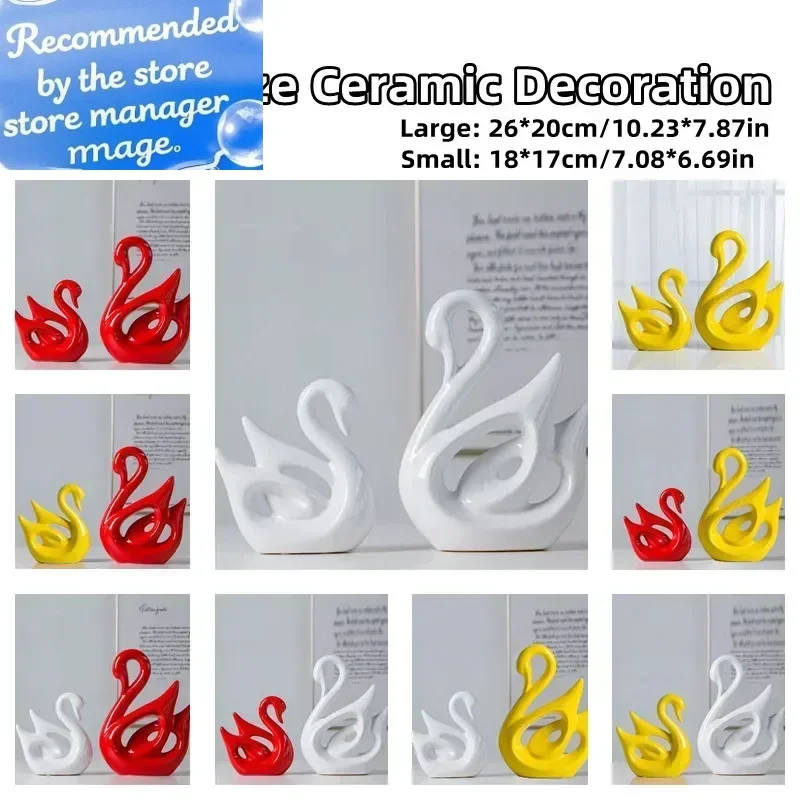 

Nordic Ins Swan Glaze Ceramic Decoration A Pair of Swans Porcelain Ornaments Home Cabinet Crafts Red White Yellow Color
