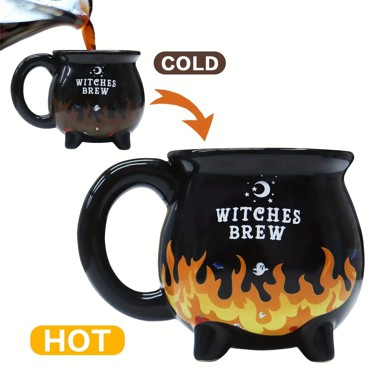 Taza de caldero de cerámica para elaboración de brujas, taza de gres con caldero para infusión de brujas, taza de café que cambia de Color, taza de cerámica sensible al calor, regalo