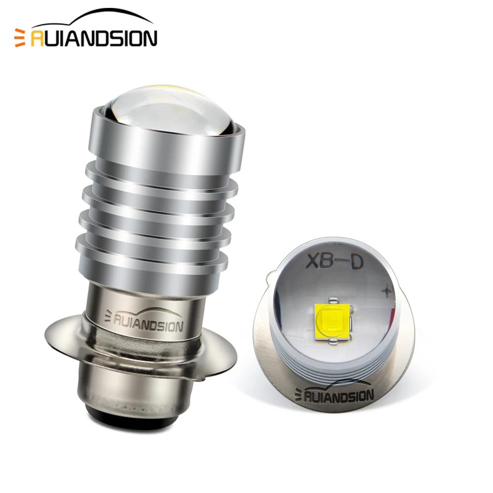 

Ruiandsion 1-Pack H6M LED Motorcycle Headlight Bulb P15D BA20D H6 BAX15D 6-12V Hi/Lo Beam with Projector Lens Super Bright White