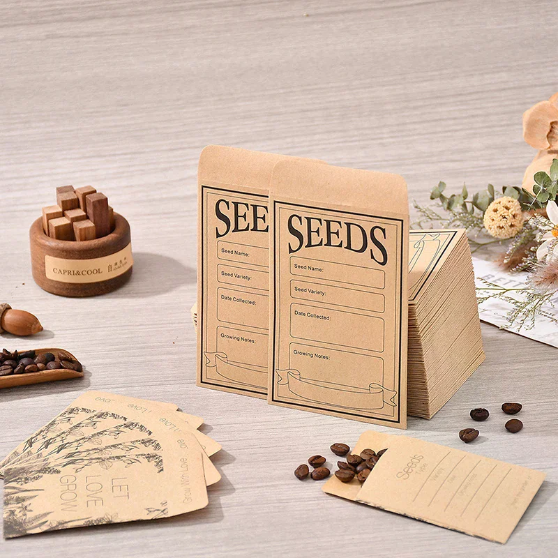 100PCS Seed Packets Envelopes Self Sealing Kraft Small Seed Envelopes For Seed Storage Resealable Seed Saving Envelopes