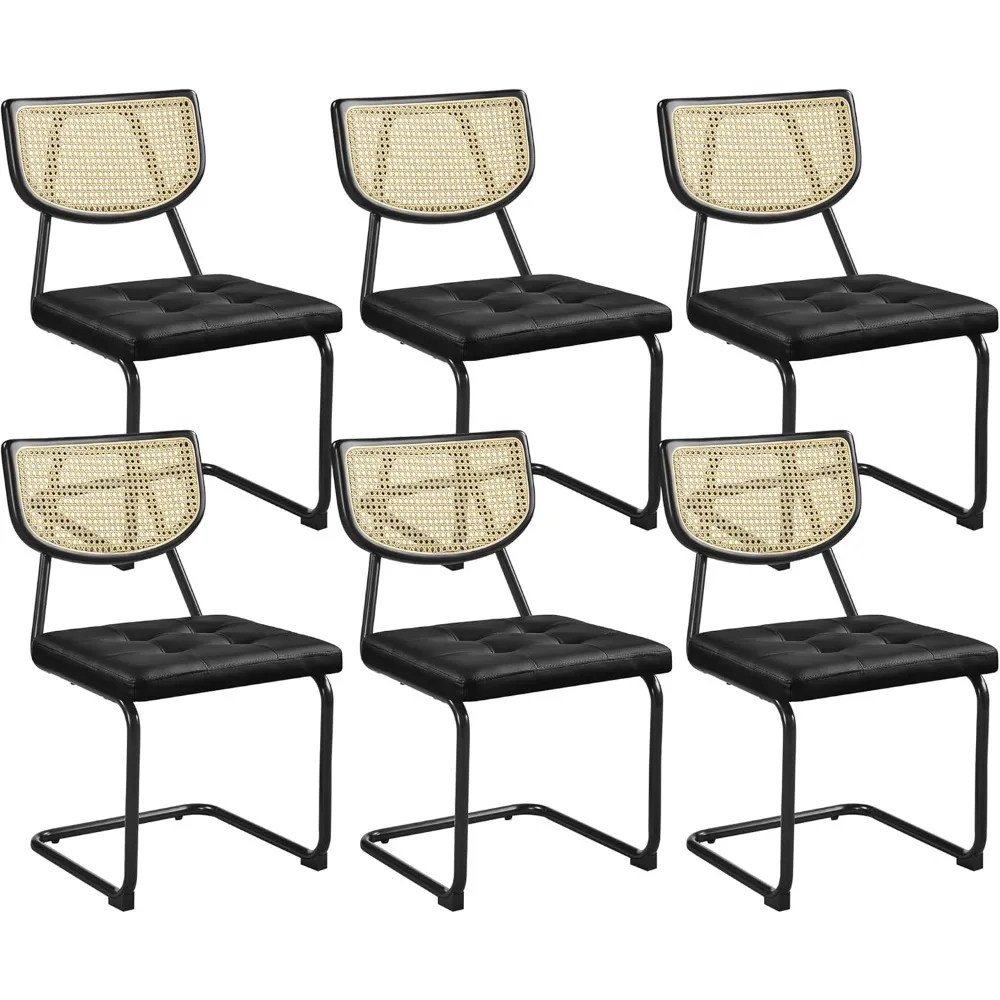 

Rattan Dining Chairs Set of 6 Mid Century Modern Dining Room Chairs with Chrome Legs and Rattan Back for Home Kitchen,