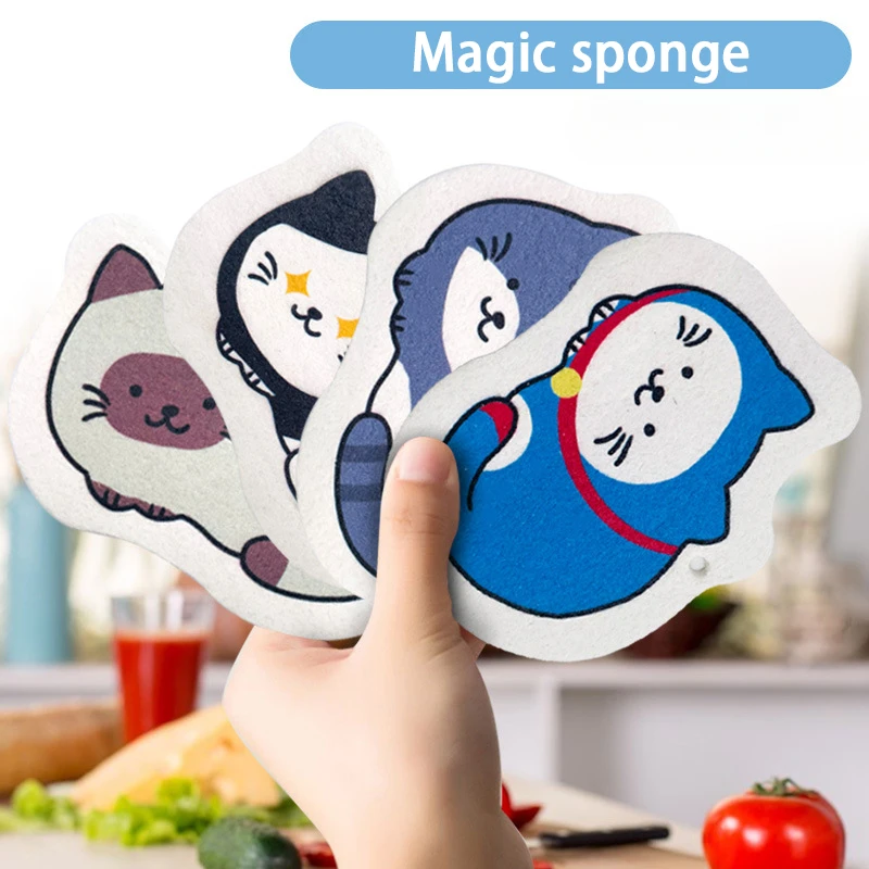 Cartoon Dish Cloths Pot Wipe Cleaning Tools Kitchen Dishwashing Sponge Cleaning Sponges Scouring Pad Compressed Wood Pulp Sponge