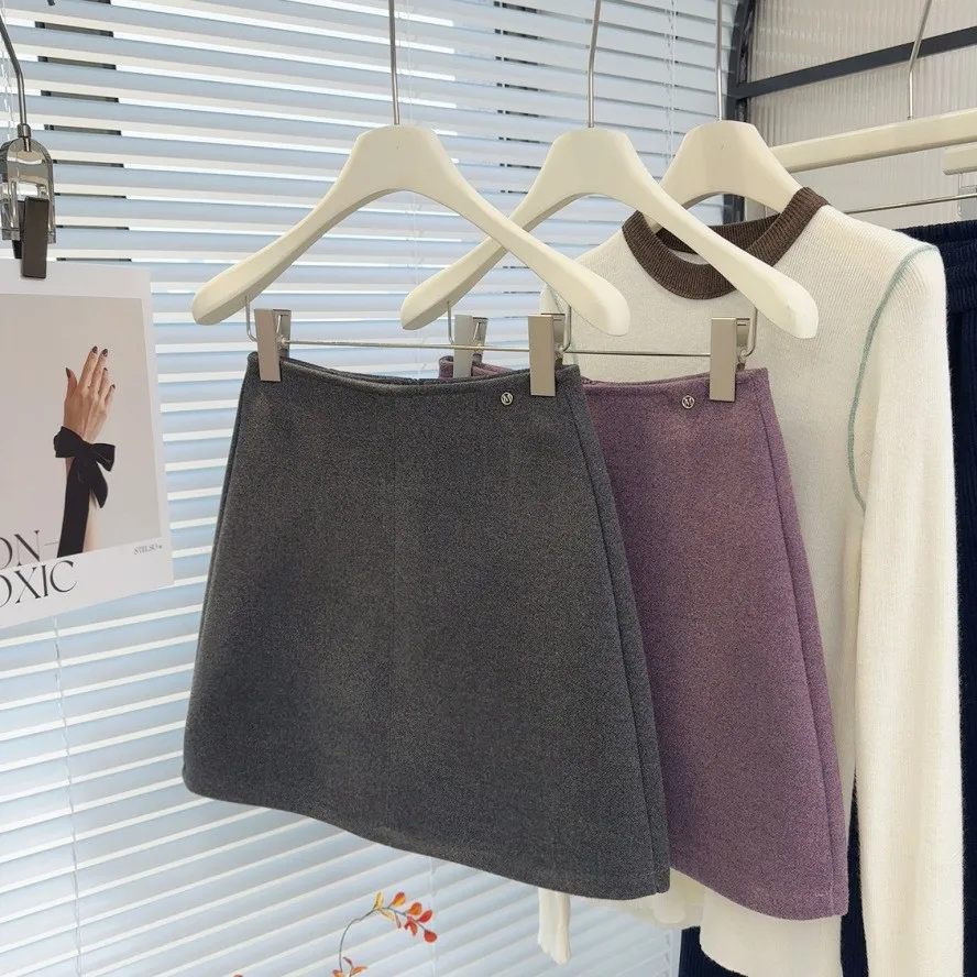 

Шерстяная юбка на бедрах, женская ретро-юбка с высокой талией, антилегкая шерстяная юбка с завышенной талией, новинка осени и зимы 2021, новинка