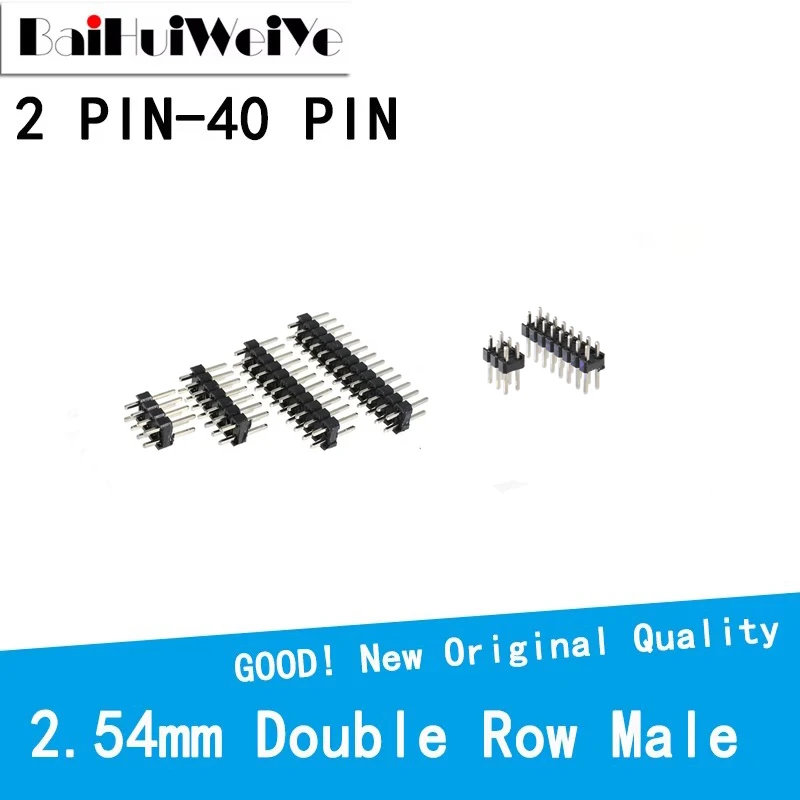 10PCS Double Row Male 2~40P 2.54mm Breakaway PCB Board Pin Header Connector Strip Pinheader 2 * 2/3/4/6/8/10/12/15/20/40P