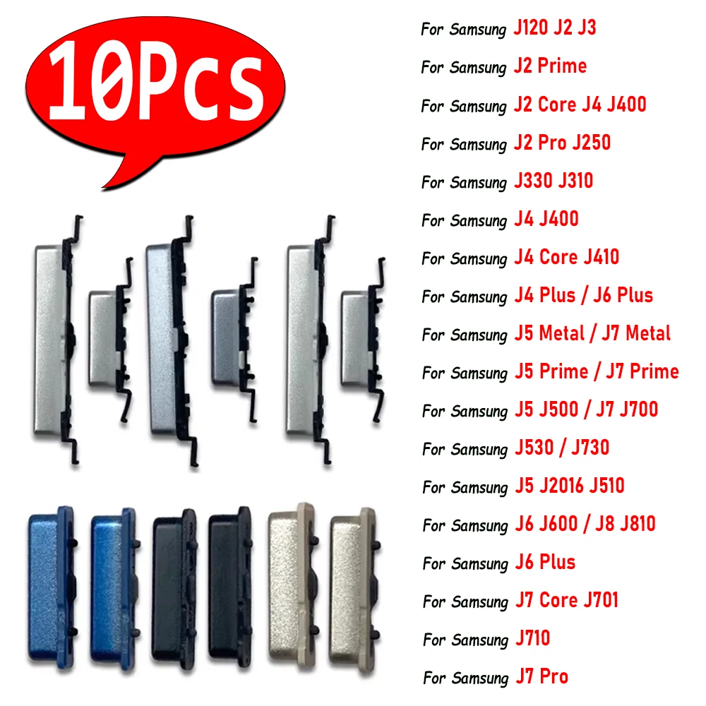 10 шт., для Samsung J120 J2 J3 J2 Pro J330 J4 J400 J6 Plus J5 Metal J7 Prime J510, боковая кнопка регулировки громкости, запасные части