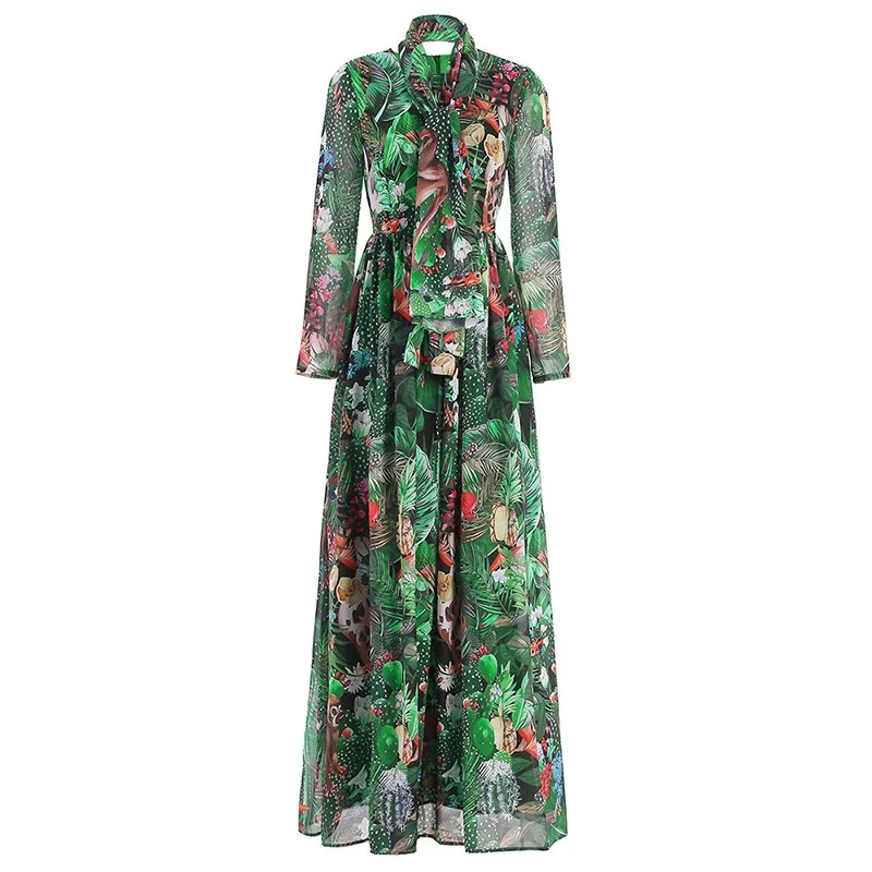 2023 New Fashion Designer Spring Autumn Women Long Sleeve Rainforest Floral-Print Maxi Dresses