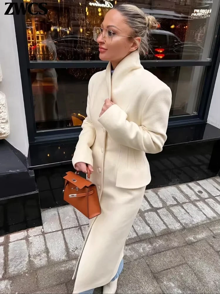 THRUM Elegant Waist Cinching Woolen Coats 2026 Autumn Winter New Lady Single-breasted Lapel Long Overcoat High Street Outwear