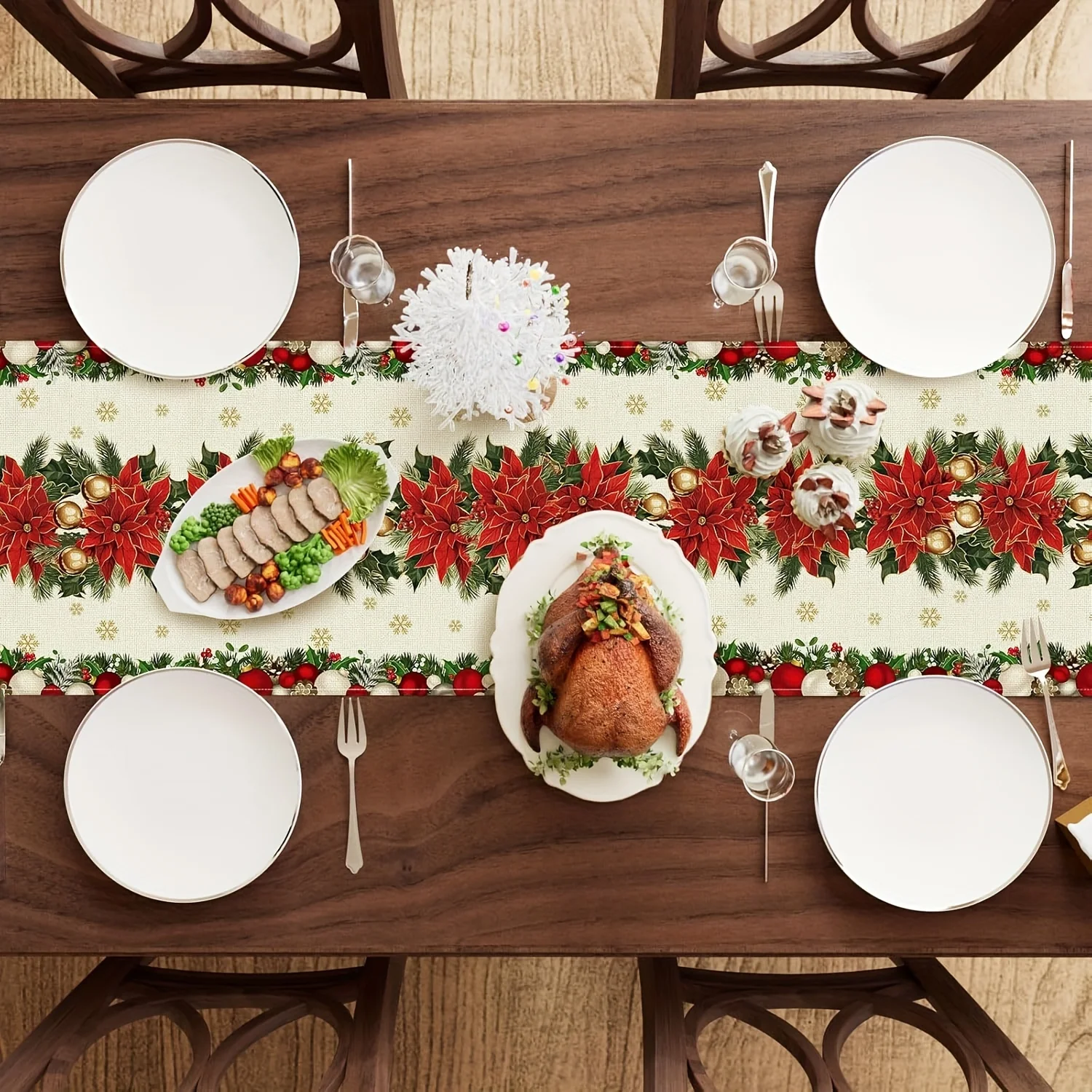 1個入り マルチサイズ 冬の花柄テーブルランナー、雪の結晶模 - Christmas Table Runner のレビューと価格