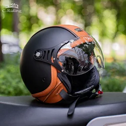 C-Riding Black Orange Motorbike Helmets Open Face Half Helmet Cycling Equipment Motorcycle Accessories For Men Women
