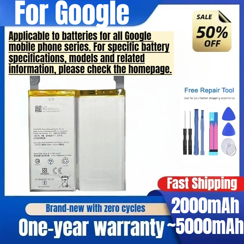 Battery for Google Phone Pixel 1/XL/2/2XL/3/3XL/3A/3AXL/4/4XL/4A 4G 5G/5/5XL/5A/6A/6/6Pro/7/7Pro/7A/8/8Pro Replacement Bateria